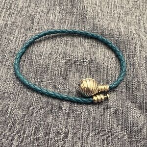 Teal Braided Bracelet with Sterling Silver Shell Charm